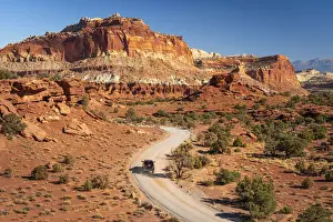 Roads Prints: Car driving on dirt road and Whiskey Flat seen from Panorama Point