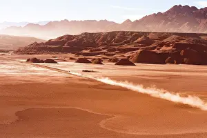 Tracks Prints: Car driving on a dust track along Desierto del Diablo, Devil's Desert, Puna, Argentina
