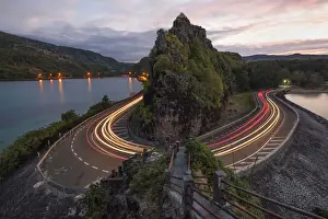 Mauritius Prints: car trails effect taken at Captain Matthew Flinders monument at sunrise