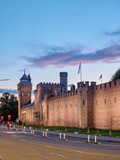 Dramatic Prints: Cardiff Castle at dusk, Cardiff, Wales, United Kingdom