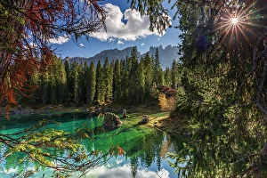 Moutnains Prints: Carezza Lake with the Latemar moutnain range, Trentino Alto Adige, Italy