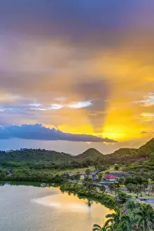 Caribbean, Antigua, Deep Bay, sunrise over saltwater lagoon