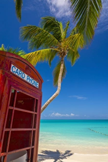 Caribbean, Antigua, Dickinson Bay, Dickinson Bay Beach, Red British Telephone Box