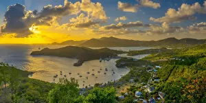 Lesser Antilles Collection: Caribbean, Antigua, English Harbour from Shirley Heights, Sunset