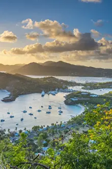 Caribbean, Antigua, English Harbour from Shirley Heights, Sunset