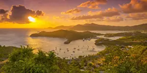 Caribbean, Antigua, English Harbour from Shirley Heights, Sunset