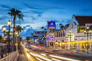 Images Dated 25th September 2020: Caribbean, Aruba, Oranjestad, The Lloyd G. Smith Boulevard at night