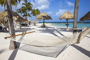 Caribbean, Netherland Antilles, Aruba, Hammock on Palm beach