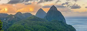 West Indian Prints: Caribbean, St Lucia, Petit (near) and Gros Piton Mountains (UNESCO World Heritage