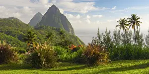 West Indian Prints: Caribbean, St Lucia, Petit (near) and Gros Piton Mountains (UNESCO World Heritage