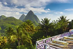 West Indies Prints: Caribbean, St Lucia, Petit (near) and Gros Piton Mountains (UNESCO World Heritage