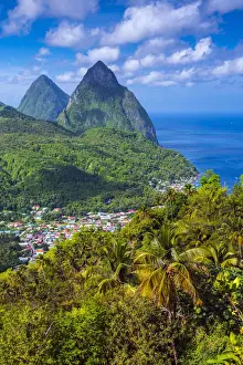 West Indian Prints: Caribbean, St Lucia, Petit (near) and Gros Piton Mountains (UNESCO World Heritage