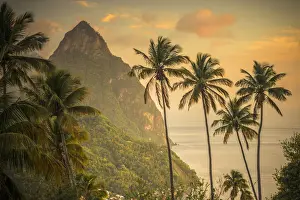 West Indies Prints: Caribbean, St Lucia, Petit (near) and Gros Piton Mountains (UNESCO World Heritage Site)