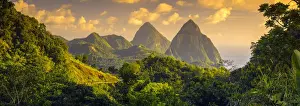 West Indies Prints: Caribbean, St Lucia, Petit (near) and Gros Piton Mountains (UNESCO World Heritage Site)