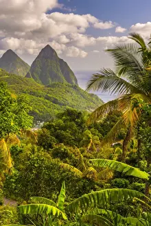 West Indian Prints: Caribbean, St Lucia, Petit (near) and Gros Piton Mountains (UNESCO World Heritage Site)