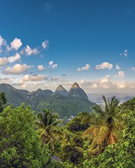 West Indian Prints: Caribbean, St Lucia, Petit (near) and Gros Piton Mountains (UNESCO World Heritage Site)