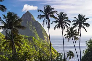 West Indies Prints: Caribbean, St Lucia, Petit (near) and Gros Piton Mountains (UNESCO World Heritage Site)