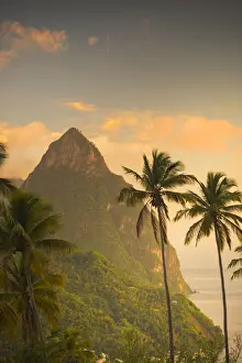 West Indian Prints: Caribbean, St Lucia, Petit (near) and Gros Piton Mountains (UNESCO World Heritage Site)