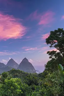 West Indian Prints: Caribbean, St Lucia, Petit (near) and Gros Piton Mountains (UNESCO World Heritage Site)