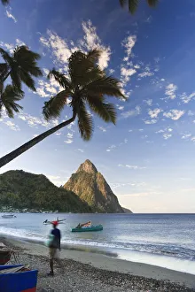 Caribbean, St Lucia, Petit Piton and Soufriere Bay