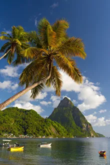Caribbean, St Lucia, Soufriere, Soufriere Bay, Soufriere Beach and Petit Piton (UNESCO