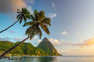 West Indian Prints: Caribbean, St Lucia, Soufriere, Soufriere Bay, Soufriere Beach and Petit Piton (UNESCO