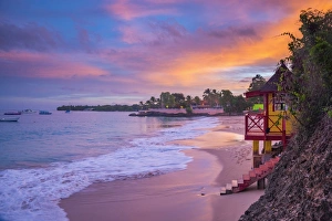 Sunrises Prints: Caribbean, Trinidad and Tobago, Tobago, Store Bay, Store Bay Beach, Lifeguard Hut