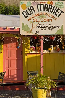 Images Dated 30th April 2008: Caribbean, US Virgin Islands, St. John, colourfully painted building in Cruz Bay