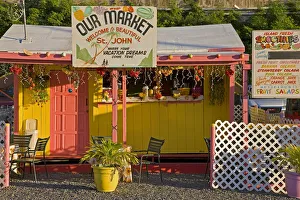 Images Dated 30th April 2008: Caribbean, US Virgin Islands, St. John, colourfully painted building in Cruz Bay