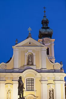 Carmelite Church at dusk, Gyor, Western Transdanubia, Hungary