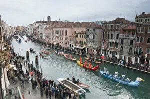 Show Collection: Carnival boats parade and tourists along the Cannaregio canal. Venice, Veneto, Italy