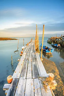 Portoguese Prints: Carrasqueira, Alcacer do Sal, Setubal, Portugal. Typical wooden pillar piers