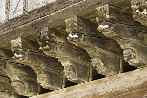 Pyrenees Prints: Carved Arcade Rafters, Maison des Consuls, Mirepoix, Ariege, Midi-Pyrenees, France