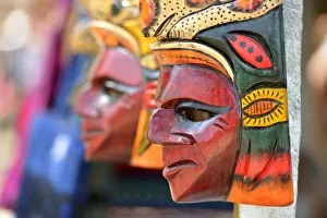 Painted Gallery: Carved Masks at Altun Ha, Maya Archaeological Site, Belize, Central America
