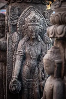 Carved Prints: Carved statues at Swayambunath temple (aka Monkey Temple), Kathmandu, Nepal