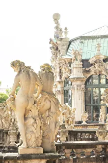 Saxony Prints: Carved stone figures, Zwinger Palace, Dresden, Saxony, Germany
