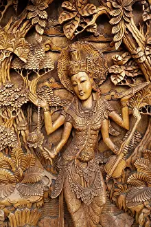 Carved Prints: Carved wooden door, Pura Tanah Lot Temple, Bali, Indonesia