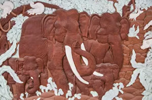 Images Dated 12th February 2014: Carving of Elephants at Wat Khunaram, Koh Samui, Thailand