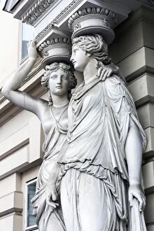 Austrian Gallery: Caryatid sculpted female figure statues in the historic centre, Vienna, Austria