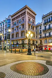 Pedestrian Prints: Casa Bruno Cuadros building, Rambla pedestrian street, Barcelona, Catalonia, Spain
