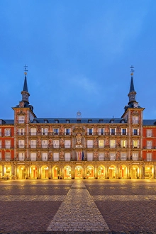 Historical Landmark Prints: Casa de la Panaderia at Plaza Mayor at twilight, Madrid, Spain