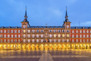 Historical Landmark Prints: Casa de la Panaderia at Plaza Mayor at twilight, Madrid, Spain