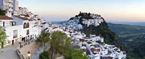 Casares at sunset, Casares, Malaga Province, Andalusia, Spain