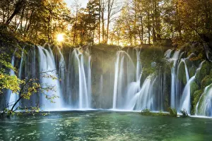 Environment Prints: Cascading Waterfall in Autumn, Plitvice National Park, Croatia