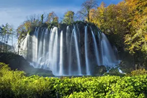 Cascading Waterfall in Autumn, Plitvice National Park, Croatia