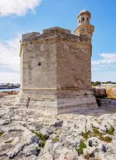 Images Dated 3rd June 2021: Castell de Sant Nicolau, coastal defense castle tower, Ciutadella, Menorca or Minorca