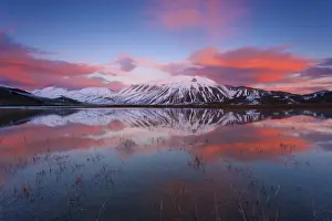 Norcia Prints: Castelluccio di Norcia, Sibillini mountains Umbria, Italy. Monte carrier at sunset