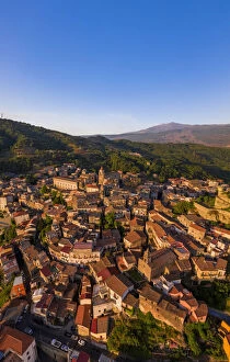 Images Dated 17th September 2020: Castiglione di Sicilia, Sicily. Aerial view of the village with the Etna volcano in the