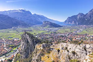 Castle of Arco and the village of Arco di Trento from Mount Colodri. Arco di Trento