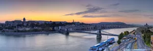 Castle Hill & The River Danube Illuminated at Sunset, Castle Hill, Budapest, Hungary
